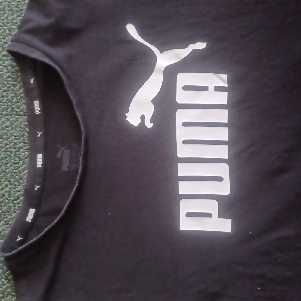 Puma Black Crop Top with white Puma Logo Cropped Tee Women's size L - Picture 16 of 16